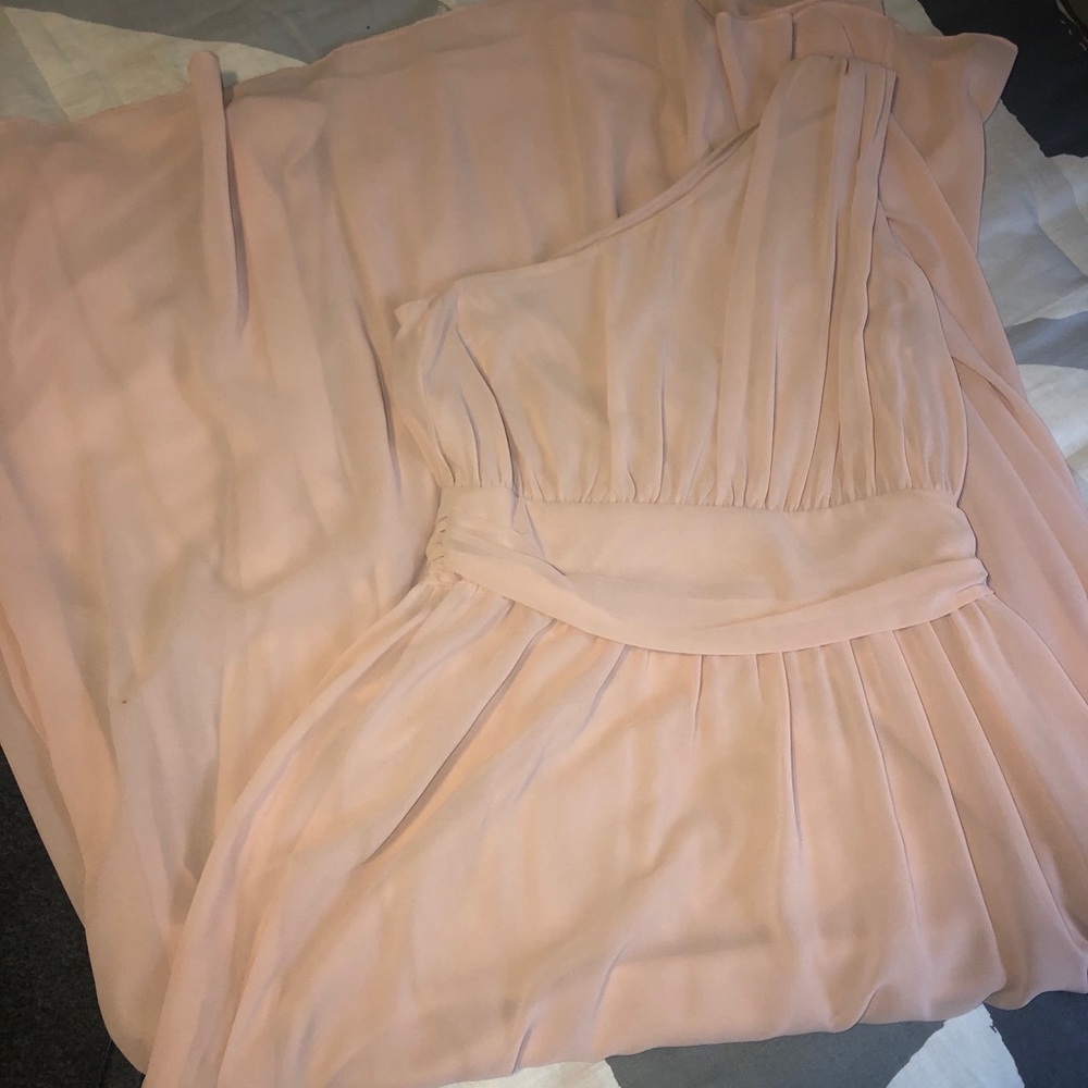 LuLus one shoulder blush maxi